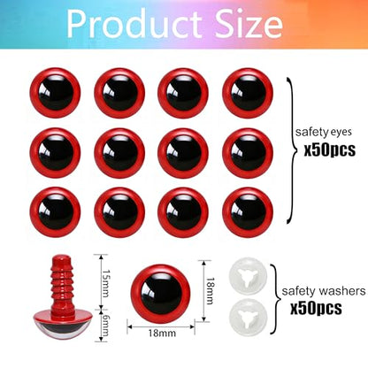 BESTCYC 100pcs 18mm Red Plastic Safety Eyes Craft Eyes with Washers for Amigurumi Dolls Plush Animals DIY Craft Lovers Doll Makers Crochet Craft Supplies - color: Red, size: 18mm
