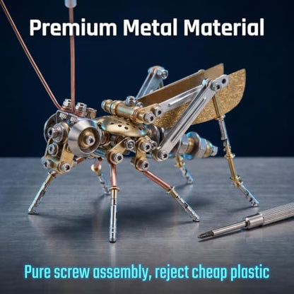 Steampunk Cricket 3D Metal Puzzle Model – 160+ Pcs Mechanical Screw Assembly Kit Level 3/5 3 Hrs Build No Glue Desk Ornament Birthday for Father Husband(Cricket) - style: Cricket