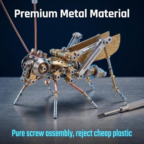 Steampunk Cricket 3D Metal Puzzle Model – 160+ Pcs Mechanical Screw Assembly Kit Level 3/5 3 Hrs Build No Glue Desk Ornament Birthday for Father Husband(Cricket) - style: Cricket