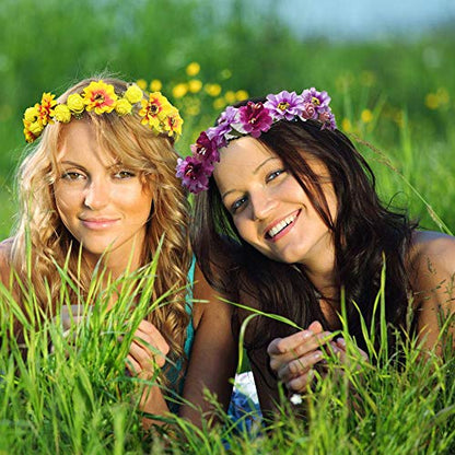 Flower Crowns Craft Kit, Make Your Own 12PCS Flower Crowns Garland Arts - color: Sunflower & Rose