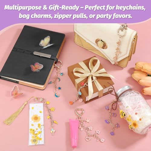 selizo 404Pcs Charms Lip Gloss Keychain Making Kit, DIY Craft Supplies with Charms, Key Chain Hooks, Jump Rings, Lobster Clasps, Chains, Jewelry Making Kit for Custom Keychains, Bags, Valentines Gifts - color: Gold-404Pcs Kit