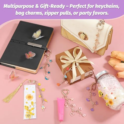 selizo 404Pcs Charms Lip Gloss Keychain Making Kit, DIY Craft Supplies with Charms, Key Chain Hooks, Jump Rings, Lobster Clasps, Chains, Jewelry Making Kit for Custom Keychains, Bags, Valentines Gifts - color: Gold-404Pcs Kit