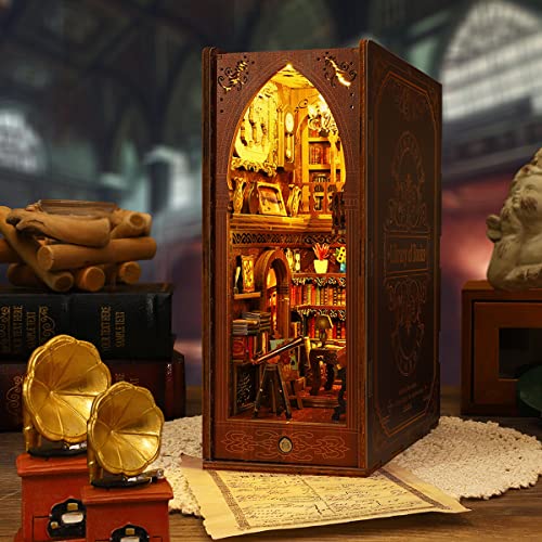 3D DIY Book Nook Kit - DIY Miniature House Kit for Adults, Teens and Beginners, Dollhouse Booknook Library Tiny House Bookshelf Decor 3D Wooden Puzzle, Mini Library of Books Model Build Gift - style: Library of Books