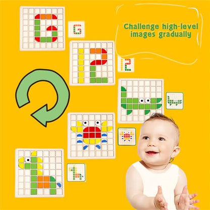 Pattern Blocks and Boards with 120 Pieces Colored Wooden Shape Blocks, with 20 Pieces Design Cards, Kindergarten Classic Geometric Puzzles Toys for Girls and Boys