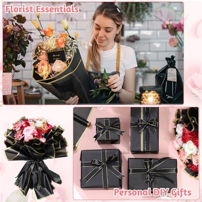 woric 93Pcs Black Flower Wrapping Paper Kits - color: Black
