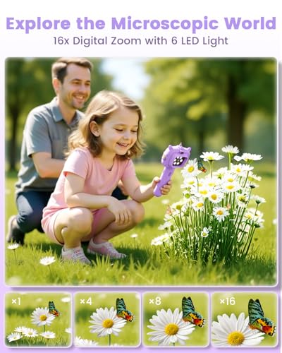 Kids Microscope Outdoor Toys - Handheld Microscopes Autofocus - color: Purple