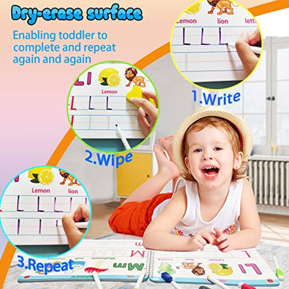 ALIANFLY Preschool Learning Activities Educational Workbook - Toddler Prek Montessori Handwriting Practice Activity Tracing Toys Busy Book for Kids, Autism Learning Materials and ABC Learning Book - color: Blue - General