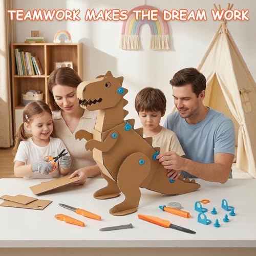 SainSmart Jr. Cardboard Tools for Kids with Safe Cutter, Tool Box & Tape Measure, 120 PCS Cardboard Construction Kit for Family & Classroom Activities | Reusable Cutting Tools for Boys & Girls Age 5+ - size: 120 PCS