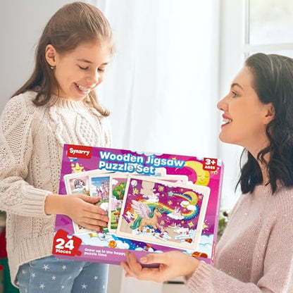 SYNARRY Large Unicorn Princess Fairy Wooden Puzzles for Kids Ages 4-6 - style: Unicorn