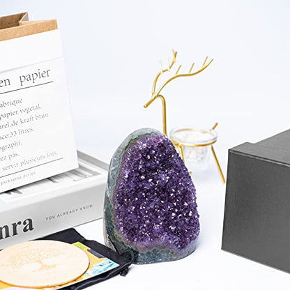 Natural Deep Purple Amethyst Crystal Geode from Uruguay 1.5-2 lb, A Grade Amethyst Cluster, Premium Gift Box for Collectors Reiki Healing Positive Energy by GEMBOURY - size: 1.5-2 Pound Large