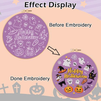 Louise Maelys Halloween Embroidery Kit for Beginners with Pumpkin Ghost - color: Happy Halloween