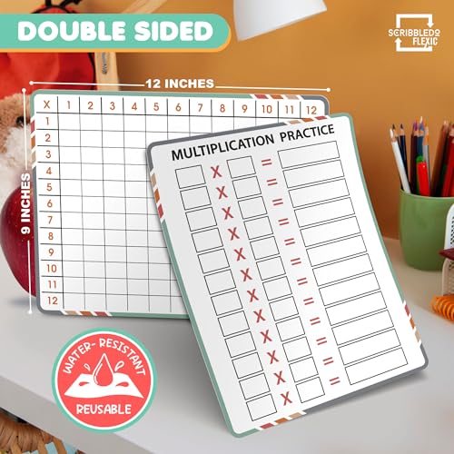 SCRIBBLEDO Multiplication Math 9”x12” Small White Board Dry Erase Sheets Math Manipulatives 3rd Grade Multiplication Times Table Chart Math Supplies Teacher Students Classroom Pack of 10 Sheets - color: Multiplication Chart