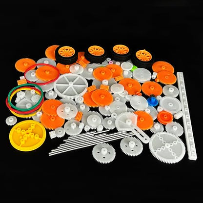 112PCS Plastic Gear Set Single Gear Spindle Gear Small Motor Gear for DC Motor RC Car Truck Robot DIY Model Toy Gear Replacement Module 0.5 Gears Axle Tire Gear Belt Bushings Rack DIY Set (112)