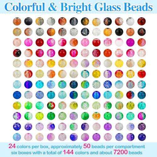XSEINO About 7200pcs 144 Colors 6mm Crackle Glass Beads Bracelet Making Kit - color: All 6 Series