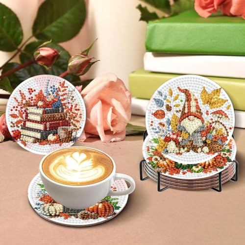 8 PCS Autumn Diamond Art Coasters Kit for Adults,Diamond Painting Coasters - color: Autumn