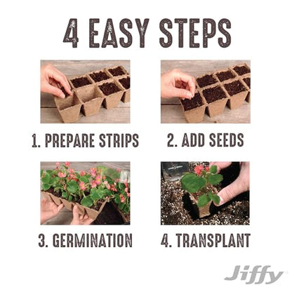 Jiffy Seed Starting Tray - Biodegradable, Plant Germination Cells - 20 Strips (200 Cells) - Peat - color: 20 Strips (200 Cells Total)