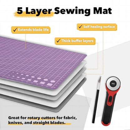 Mandala Crafts Self-Healing Purple Pink 9x12" A4 Cutting Mat Kit for Sewing - color: Purple Combo, size: 9 x 12 Inches Mat Combo