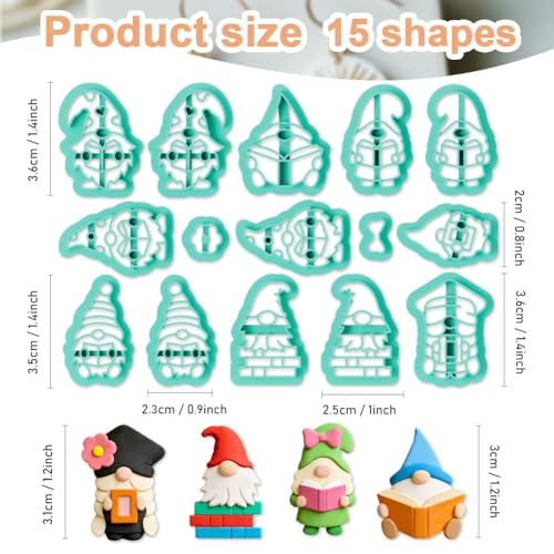 15Pcs Gnome Polymer Clay Cutters Flame Dwarf Reading Clay Earrings Cutters Polymer Jewelry Cutter for Earrings Making Party Festival DIY Supplies - color: Dwarf Reading