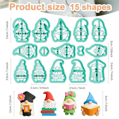 15Pcs Gnome Polymer Clay Cutters Flame Dwarf Reading Clay Earrings Cutters Polymer Jewelry Cutter for Earrings Making Party Festival DIY Supplies - color: Dwarf Reading