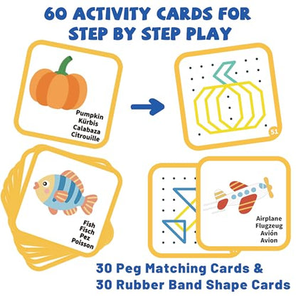 Wooden Peg Board and Geoboard for Kids Age 5+, Montessori Fine Motor Toy