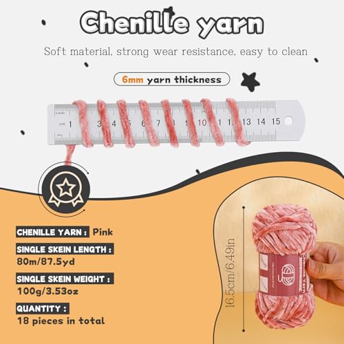 LUNARM Chenille Yarn for Crochet Knitting Chunky Blanket Velvet Yarn - color: 18 Skeins-Peach Pink