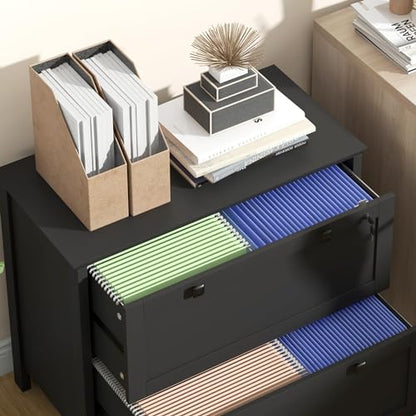 31" Lateral File Cabinet with Lock, 2 Drawer Printer Stand for Home Office - color: Black-a