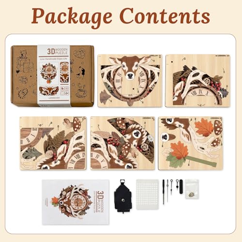3D Wooden Puzzle for Adults - Forest Deer Clock - color: Forest Deer