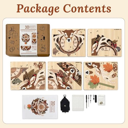 3D Wooden Puzzle for Adults - Forest Deer Clock - color: Forest Deer