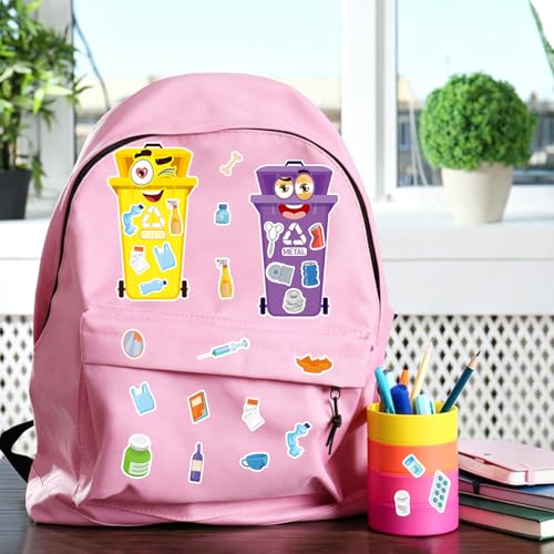 24 Sheets Recycling Bin Make a Face Sticker, Make Your Own Trash Bin Stickers Mix and Match Sticker for Home School Classroom Crafts Activities Reward Birthday Party Favors - style: Trash Sorting