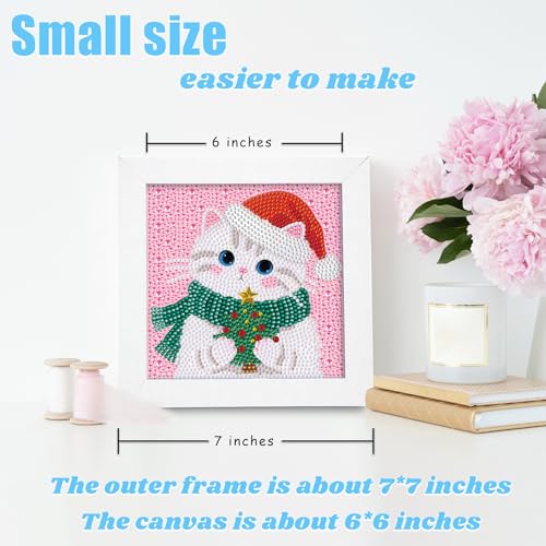 Libfx Diamond Art Kits for Kids with Frame Diamond Art for Girls Boys Beginners Arts and Crafts Birthday Gifts (Christmas Cat) - color: Christmas Cat