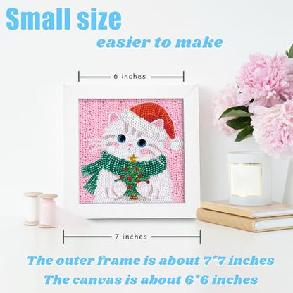 Libfx Diamond Art Kits for Kids with Frame Diamond Art for Girls Boys Beginners Arts and Crafts Birthday Gifts (Christmas Cat) - color: Christmas Cat