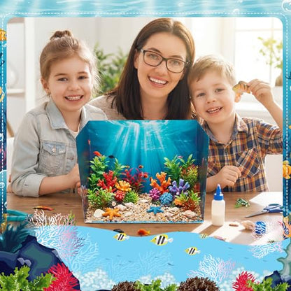 AmazingSpark 2 Set Ocean Diorama Box and Water Sticker Decor, Under the Sea Diorama Project Supplies Set, Cardboard Display Case Kit & Water Sticker with Double Sided Tapes for DIY Crafts Dollhouse - style: Ocean2