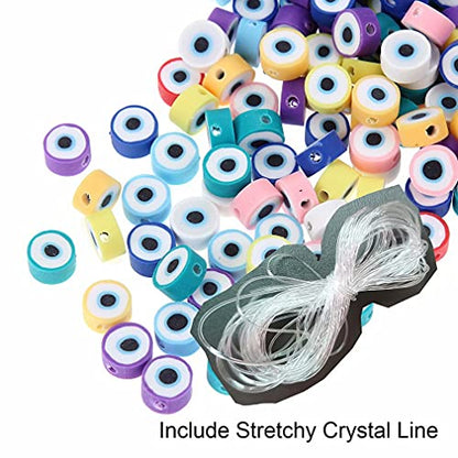 100pcs Colorful Evil Eye Polymer Clay 10mm Spacer Beads for Women Jewelry Making DIY Bracelet Necklace Hair Clip Accessories (Evil Eye) - color: Evil Eye