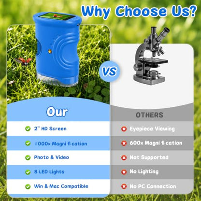 SEEKID Microscope for Kids 200-1000X, STEM Toy Science Kit for Kid(Blue) - color: Blue