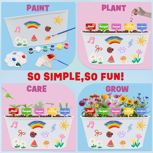 Paint & Plant Kids Gardening Set with 5 Flower Seeds, Arts and Crafts for Kids Ages 4-12, Science STEM Toys for Toddler Education, Birthday Gifts Ideas for Girls & Boys 4 5 6 7 8 9 10 11 12 Year Old