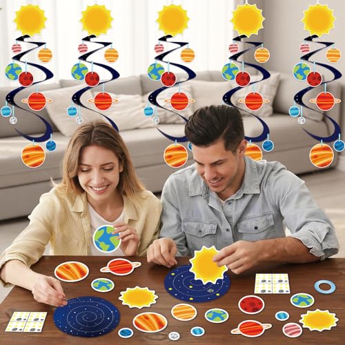 24 Sets Space Craft Kits DIY Solar System Hanging Decoration Make Your Own Outer Space Paper Crafts Ornament Galaxy Planet Star Stickers Games for Home School Classroom Activities Party Favor Gift