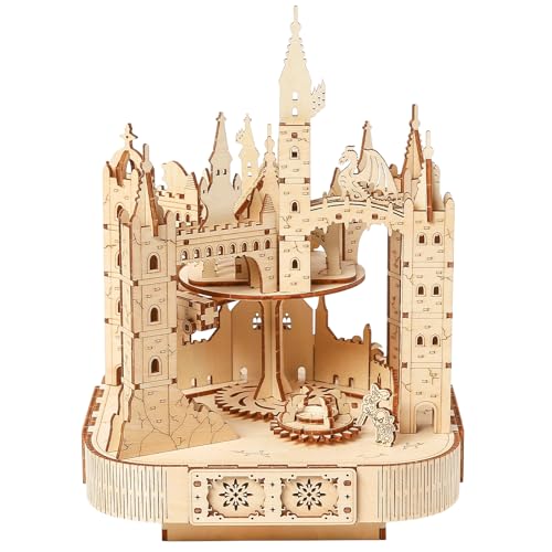 3D Wooden Puzzle for Adults with Music, Magic Castle Rotatable Train Architecture Model Kit, DIY Assembly Mechanical Building Craft Toy, Birthday Gift for Women Men 14+, Home Decor, 149 PCS