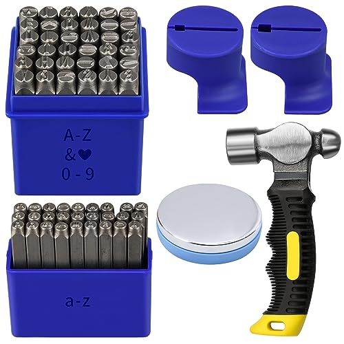 Metal Stamping Kit, Complete Jewelry Making Stamping Tools with 6mm Font Uppercase, Number Punches & 3mm Lowercase Letter, Metal Stamping Jig, Hammer and Steel Bench Block - color: 6mm+3mm Stamping Kit
