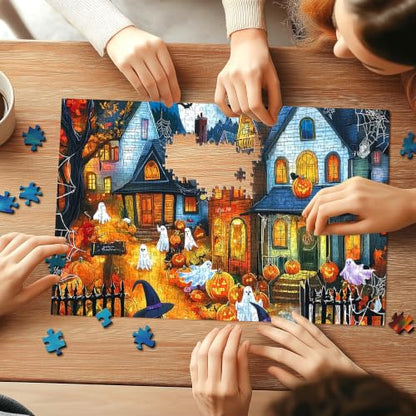 Blueforest Halloween Village 1000 Piece Puzzle for Adults, 27.5" x 19.7" - color: Moonlit Halloween Village