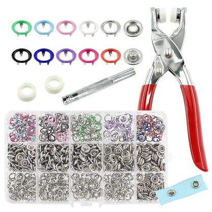 200 Sets Snaps Buttons Fastener Kit Hollow Steel Prong Snaps Buttons with Pliers Press Tool for DIY Crafts Clothes Hats Bags Sewing (Hollow) - style: 200 Sets (Hollow)
