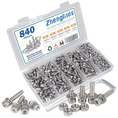 840Pcs M3 Self Tapping Screws Assortment Kit, 304 Stainless Steel Hex Washer Head Self Drilling Sheet Metal Screws, 4 Sizes (6mm, 10mm, 16mm, 20mm) for DIY - size: 3 mm, style: Hexagonal socket screw