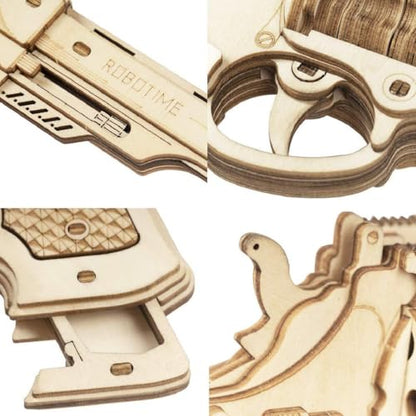 ROKR 3D Wooden Puzzle DIY Building Toys Mechanical Model - Multi-Player Game with Wood Targets &Rubber Bands, Gifts for Adults - color: 02 Wood Pistol M60