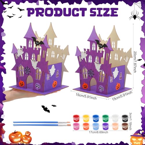 DoubleFill 12 Set Halloween Wooden Castle House Craft Kits with Paints