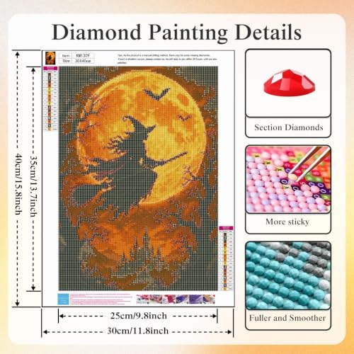 CHWGLFGG 5D Halloween Witch Diamond Art Kits for Adults Beginners 12x16inch - color: KM1309-1
