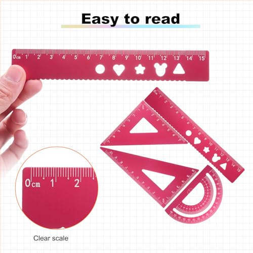 HARFINGTON 8pcs Triangular Ruler Set 15mm Aluminum Geometric Protractor Triangle Engineering Scale Drafting Ruler Kit for Office Home, Blue Red - size: 15mm