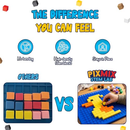 PIXMIX Pixel Building Art Kit for Kids Ages 5+ – STEM Toy for Boys & Girls, Creative Learning & Sensory Activity – 16x16 Board, 1000 Pieces, 200+ Multi-Level Challenges
