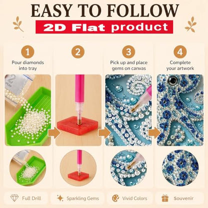 Pearl Diamond Painting Kits for Adults,Octopus Ocean Pearl Diamond Art - color: PL79-1