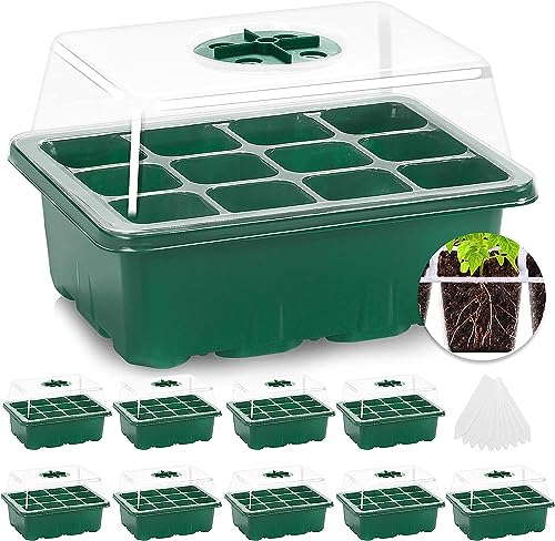 MIXC 10 Pack Seed Starter Tray, 120Cell Stater Kit with Humidity Dome Green - color: Green, size: 12 Cell-10 Packs-Clear Cover