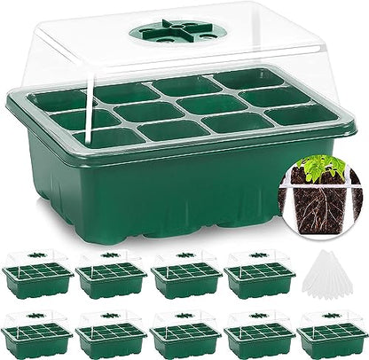 MIXC 10 Pack Seed Starter Tray, 120Cell Stater Kit with Humidity Dome Green - color: Green, size: 12 Cell-10 Packs-Clear Cover