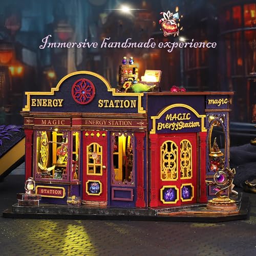 DIY Book Nook Kit - Miniature Dolls House Kit with Furniture and LED Light, 3D Puzzle Wooden Art Bookends, Model Kits for Adults to Build (Magic Energy Station) - style: Baroque